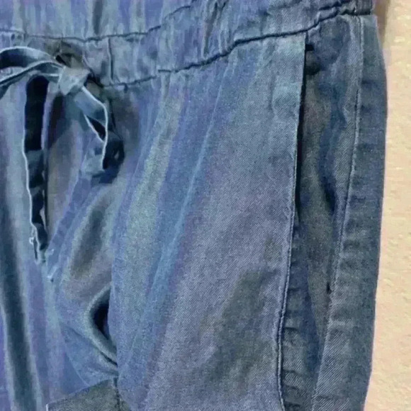 Zara Basic Dark Chambray Romper Tie Back‎ size XS blue denim  Vneck Drop waist - Picture 5 of 6